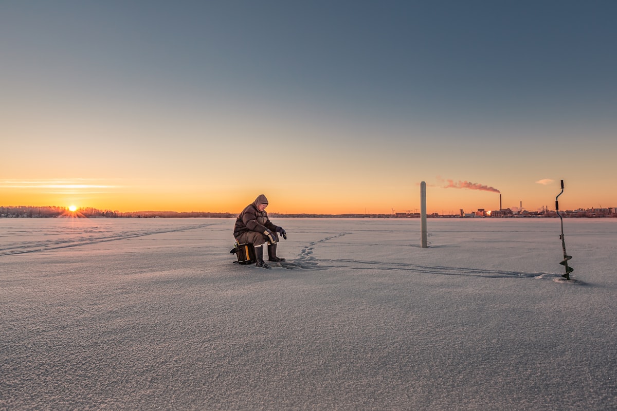 Ice fishing gear set up on the ice